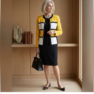 VTG Old Money 2pc Set Jacket Dress Colorblock Mod Minimalist Size 10 Mixed Brand